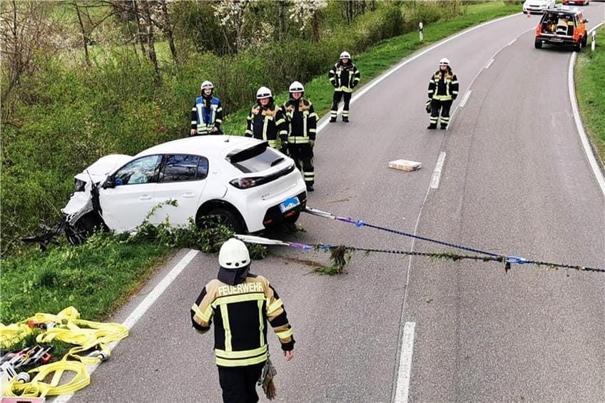 die schoemberger feuerwehr zog das fahrzeug aus dem graben 149223